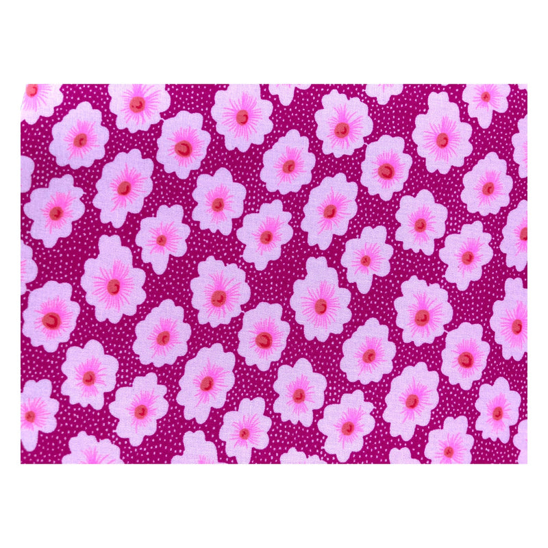 Boucles d'Oreilles Créoles XXL en Tissu rose à fleurs et Laiton.