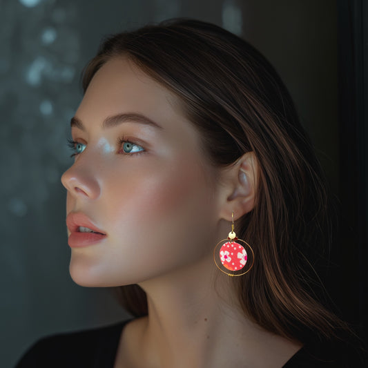 Boucles d’oreilles créoles dorées & tissu – Bijou fait main, léger et élégant